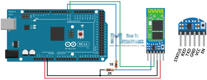 Arduino and HC 05 Bluetooth Module Circuit Schematics - Arduino Bluetooth Tutorial