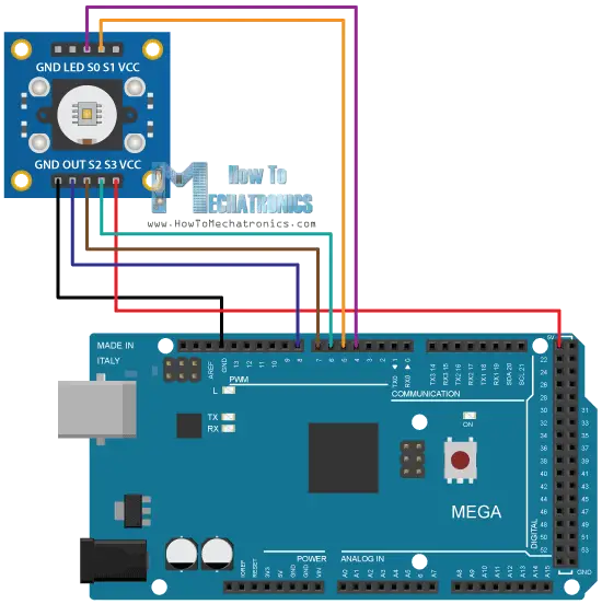 Sơ đồ cảm biến màu Arduino TSC230 TSC3200 Sơ đồ mạch cảm biến màu