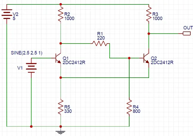 EasyEDA Transistor Schmitt Trigger Simulation