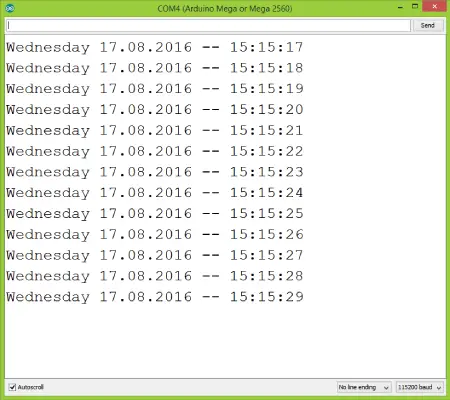 DS3231 RTC Serial Monitor Results