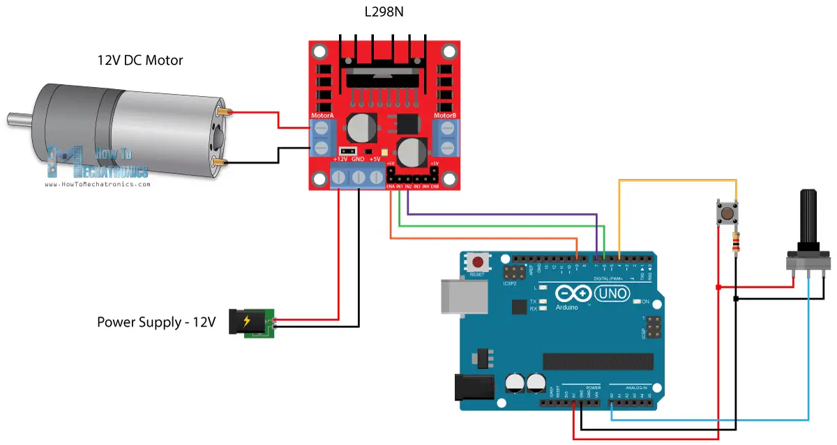 Arduino and L298N Motor Driver Circuit Diagram - DC Motor Control