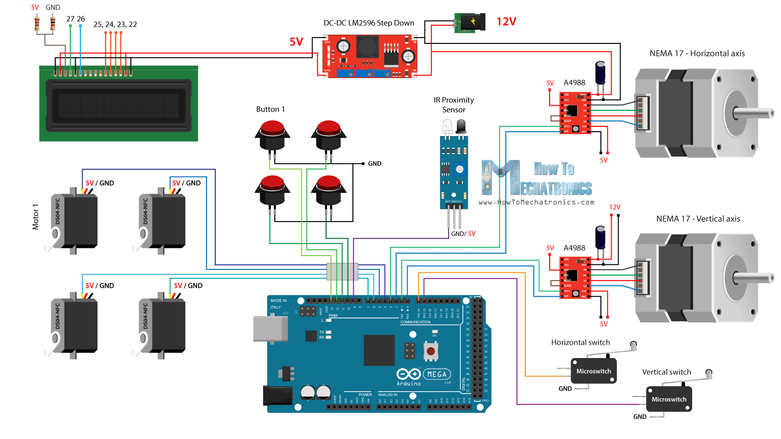 DIY Vending Machine - Arduino based Mechatronics Project Cirucit Schematic
