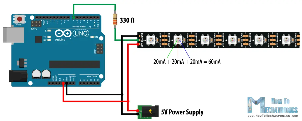 How To Control WS2812B Individually Addressable LEDs using Arduino