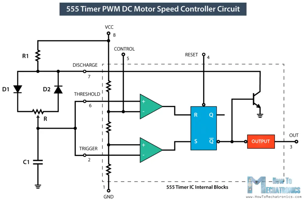 555 Timer PWM DC Motor Speed Controller Circuit