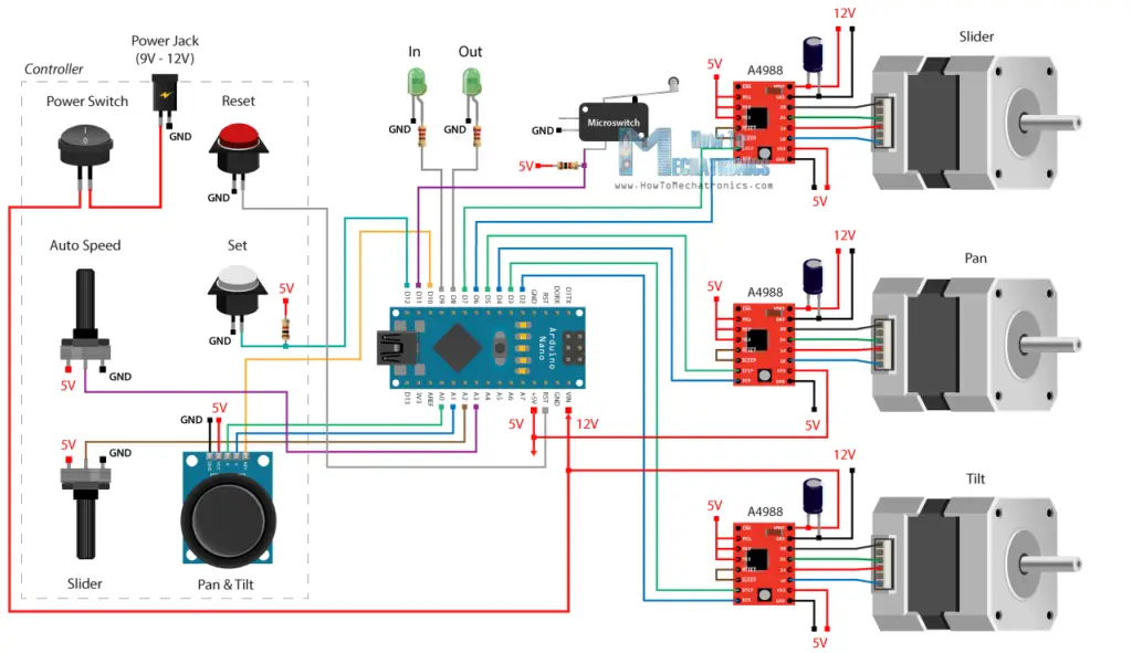 DIY Motorized Camera Slider with Pan and Tilt Arduino Project Circuit Diagram