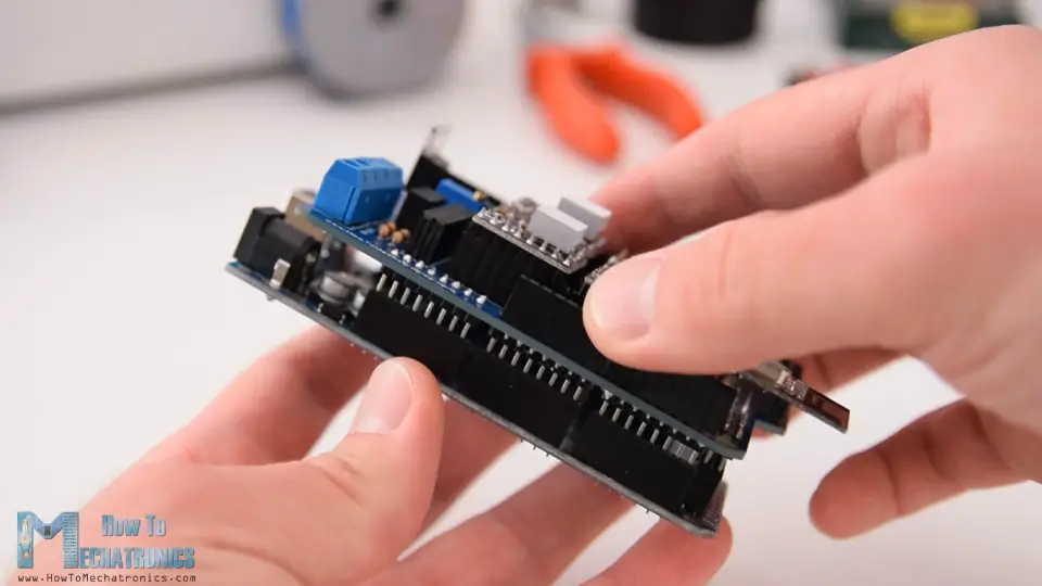 Attaching the PCB shield to the Arduino Mega Board