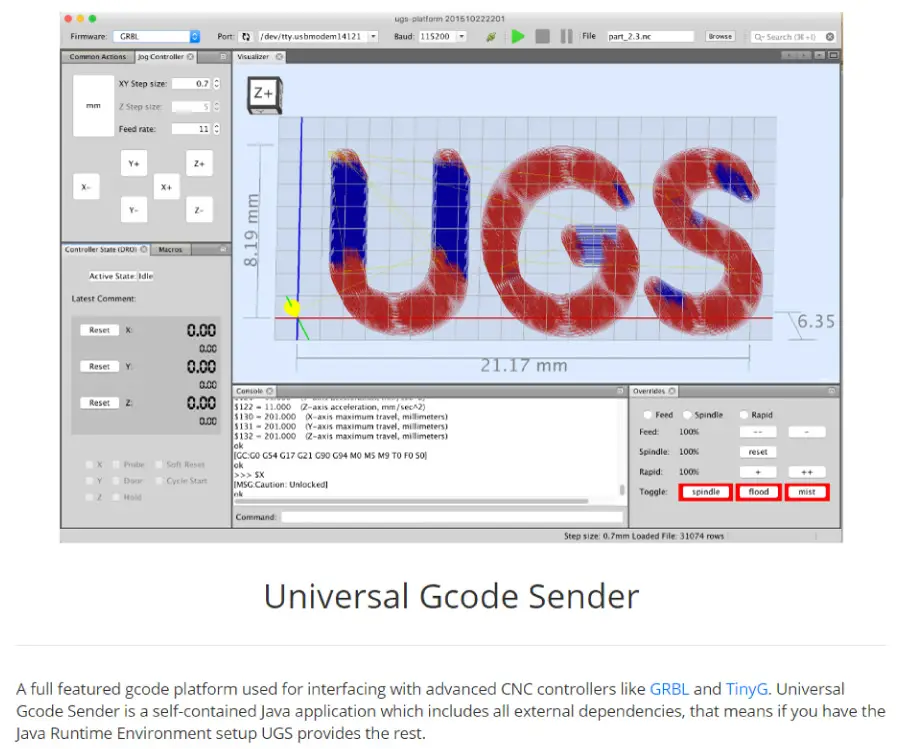 Universal G-code Sender for controlling the Arduino CNC Machine