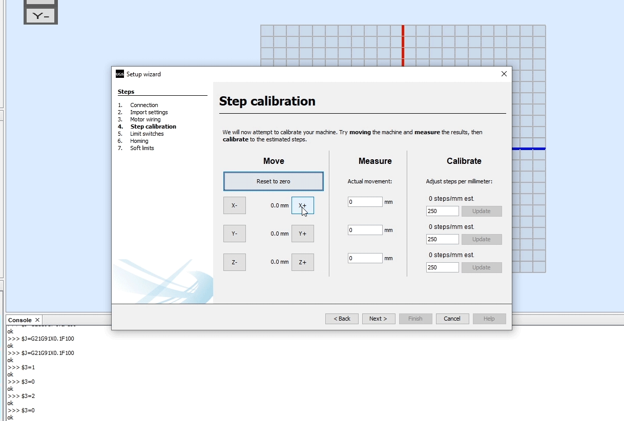 Setting the steps per mm parameter 