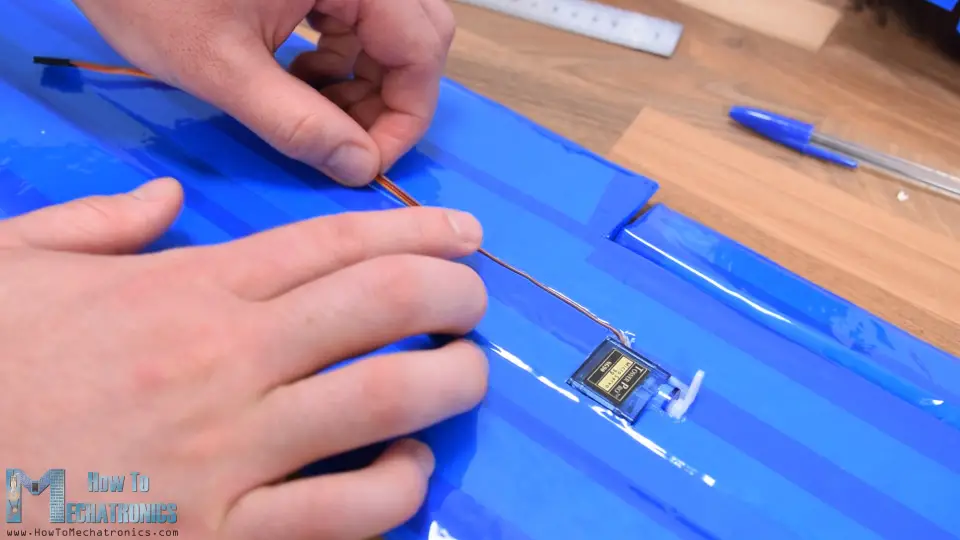 Installing servo motor into the styrofoam wing