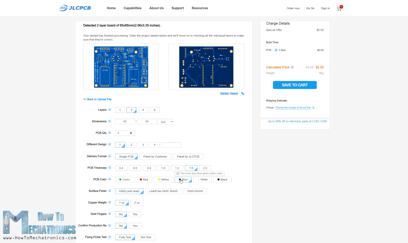 Ordering the PCB from JLCPCB