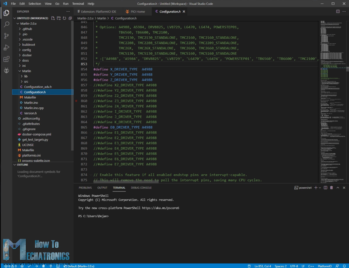 Editing marling firmware configuration h file in platformio