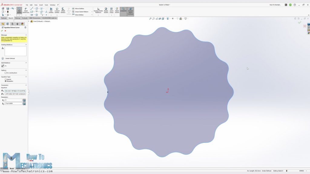 Using Equation Driven Curve tool in SOLIDWORKS for generating the profile of a cycloidal disk