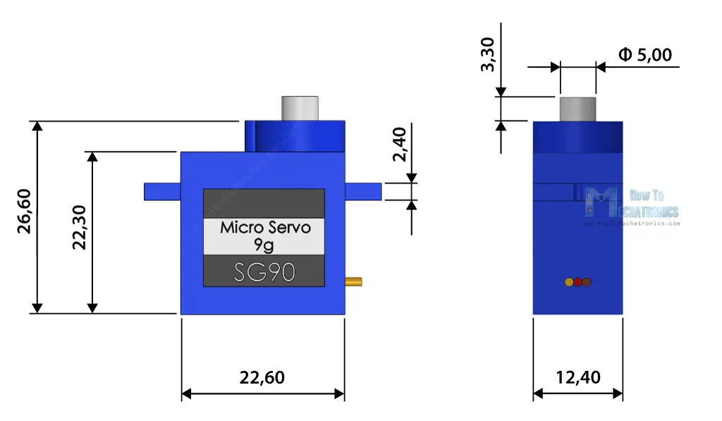SG90 Micro Servo Dimensions in mm