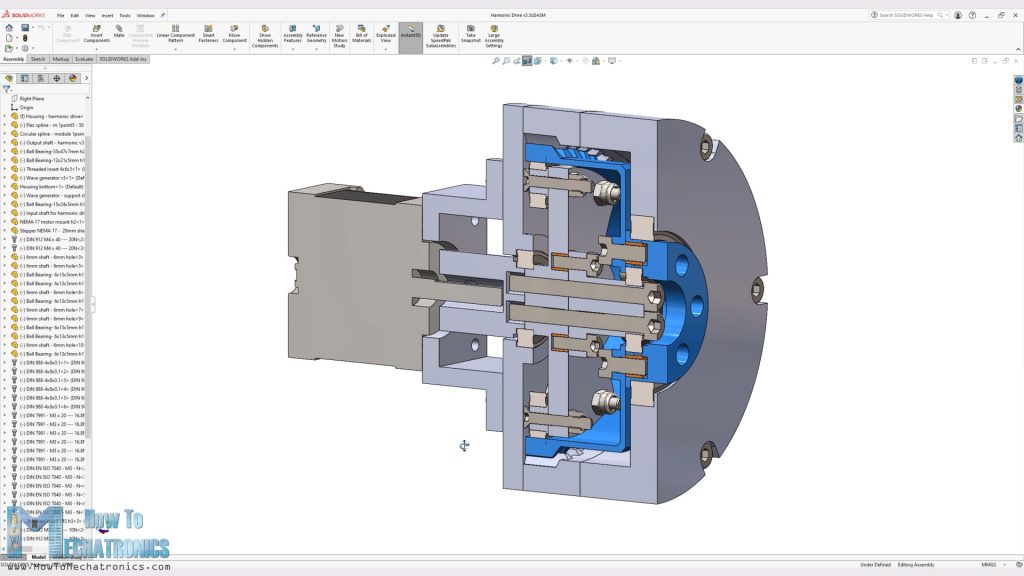 Harmonic drive 25 to 1 reduction ratio - 3D Model section view