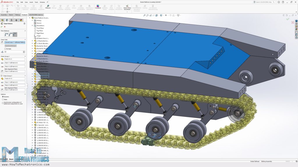 Making Tank Tracks with SOLIDWORKS Chain Component Pattern feature