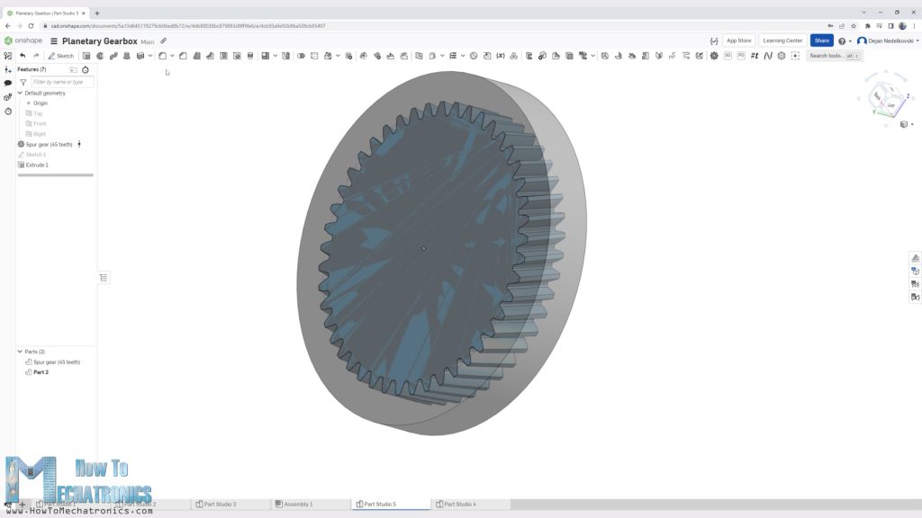 Generating a gear with internal teeth - ring gear in Onshape with the Boolean function