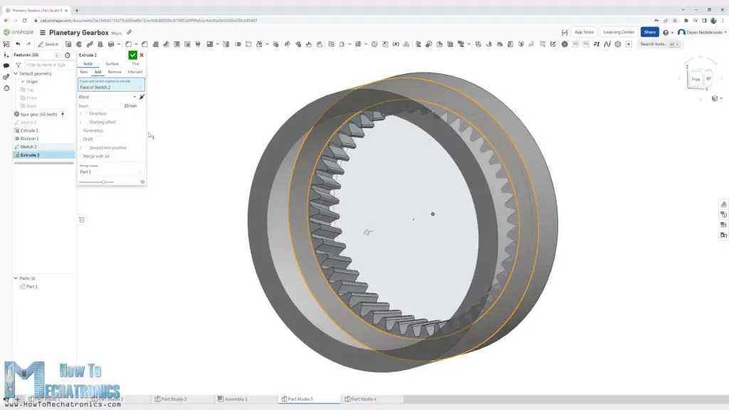 Modeling the ring gear as a housing for the gearbox