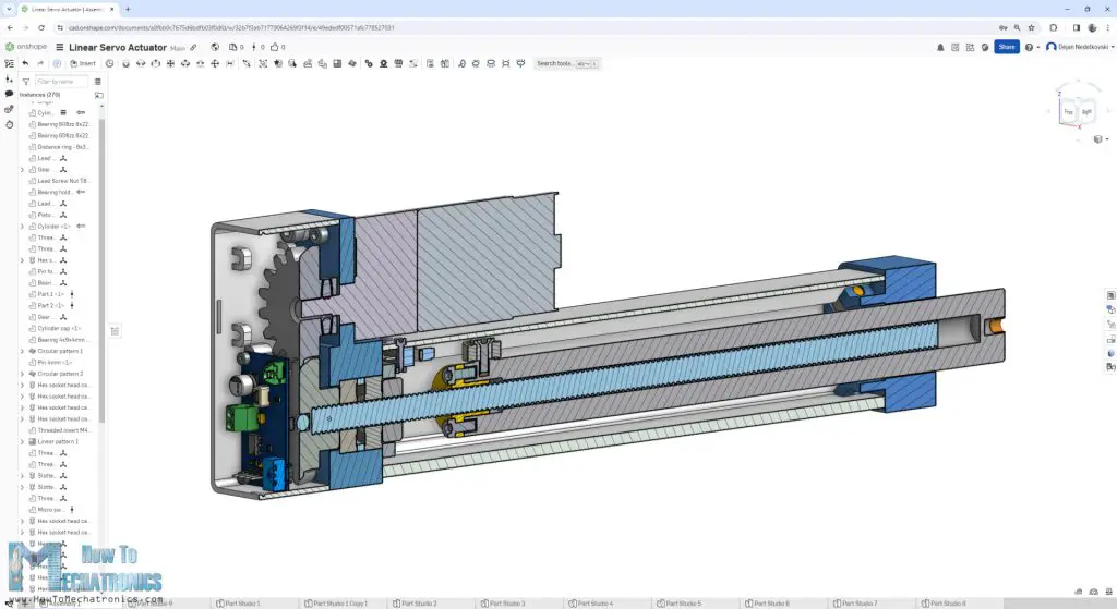 Linear Servo Actuator 3D Model Section View in Onshape