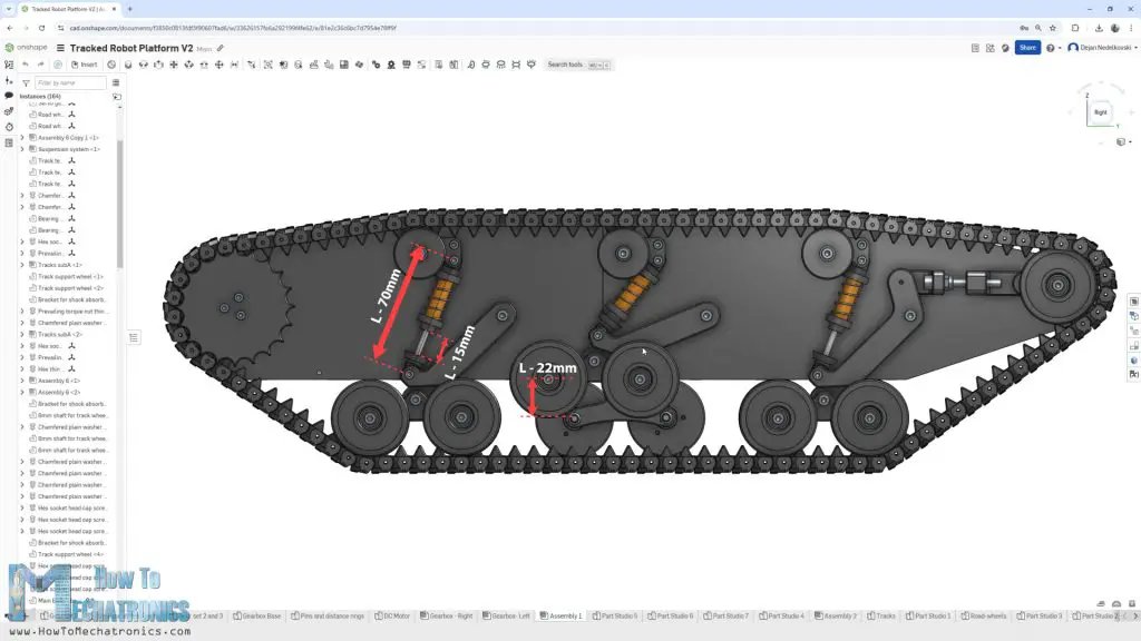 3D Printed RC tank suspension with shock absorbers